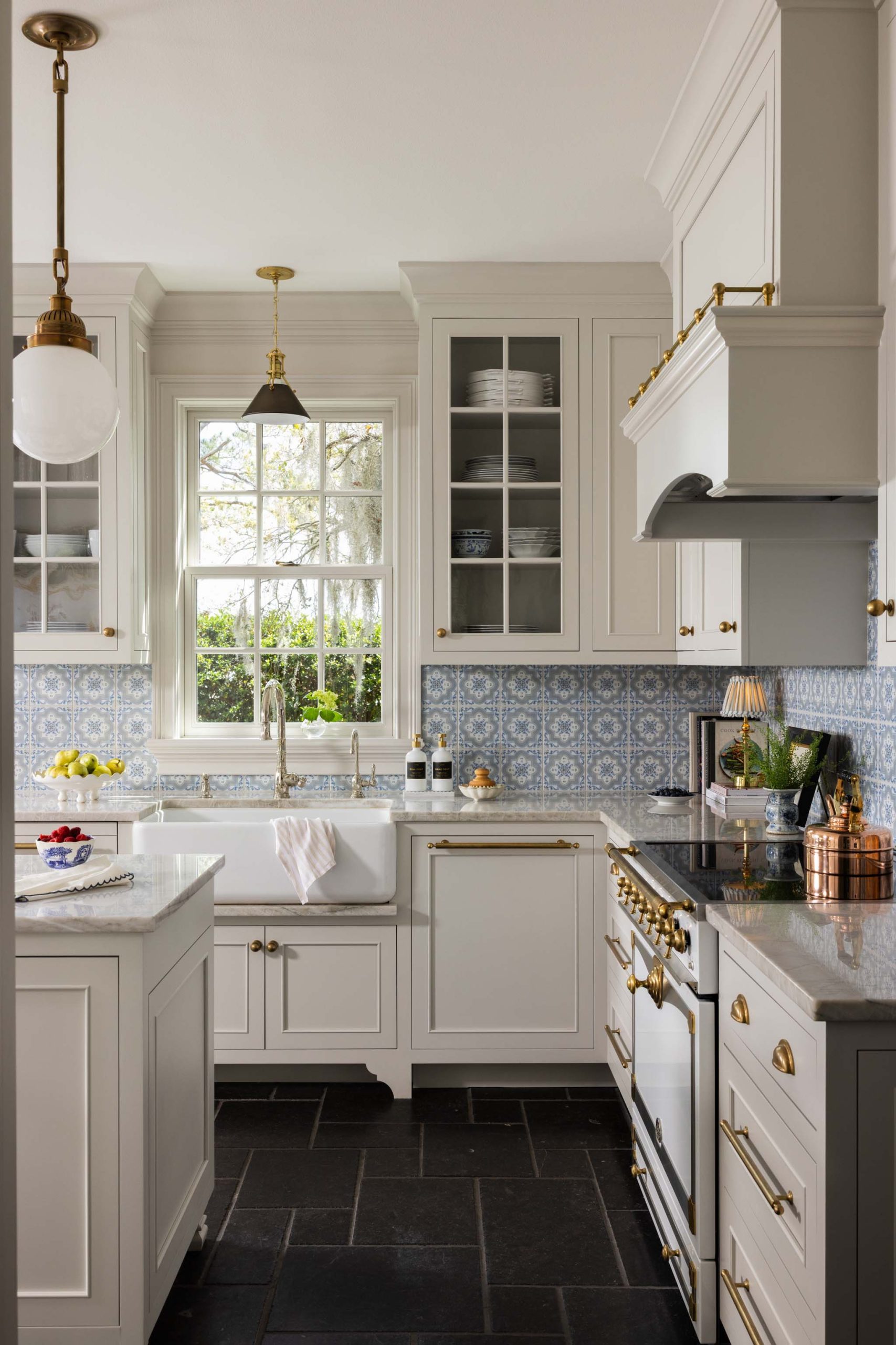Traditional English kitchen with farmhouse sink and inset cabinetry